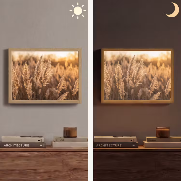 Lightbox - Wandlamp - Rietpluimen - Gras - Zonsondergang - Goud - Serene — 6