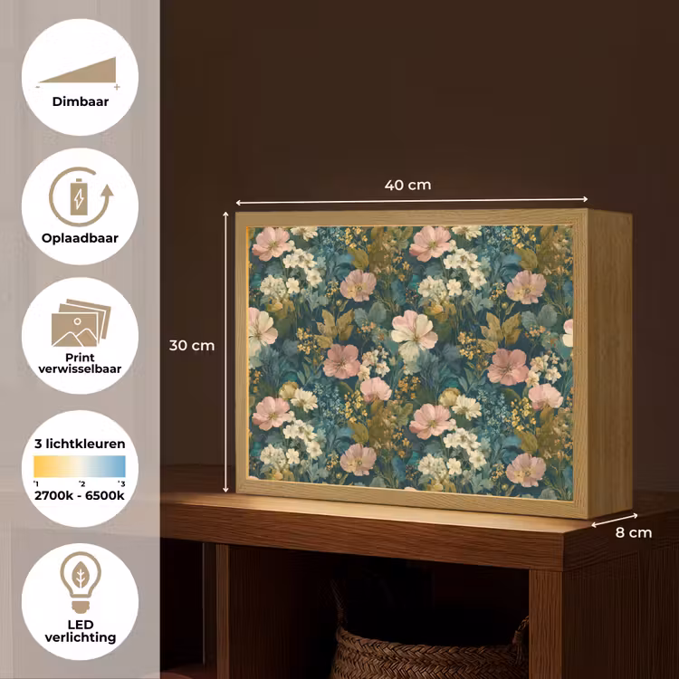 Lightbox - Wandlamp - Wilde bloemen - Botanisch - Patroon - Roze - Romantisch — 10