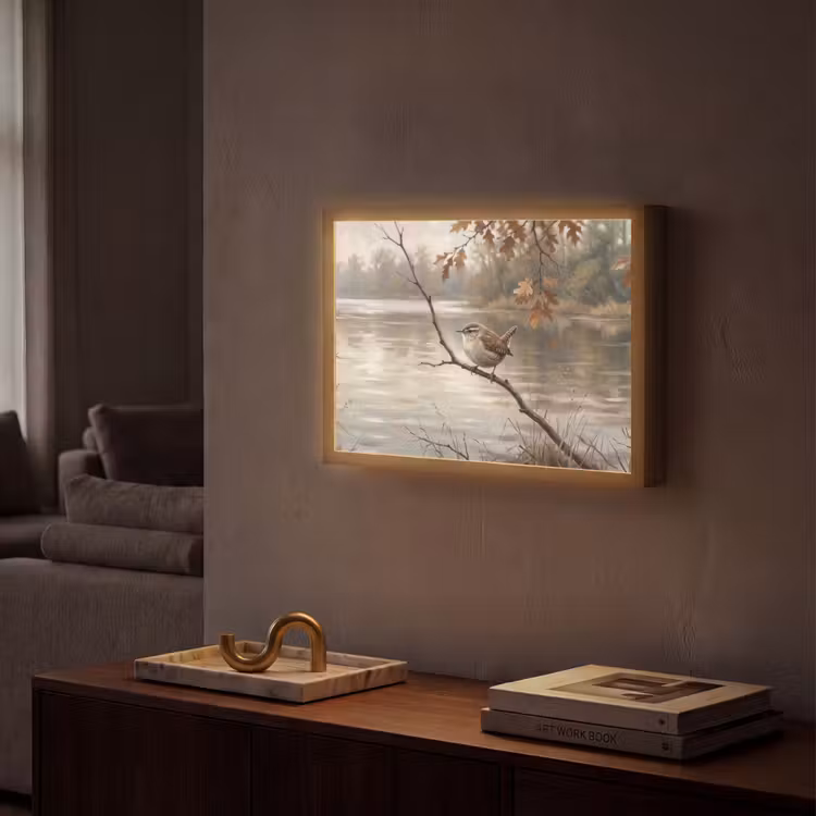Lightbox - Wandlamp - Winterkoninkje - Tak - Rivier - Natuur - Sfeervol — 2