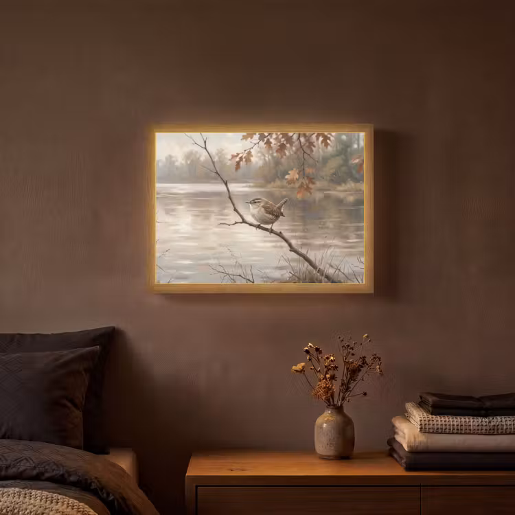 Lightbox - Wandlamp - Winterkoninkje - Tak - Rivier - Natuur - Sfeervol — 3