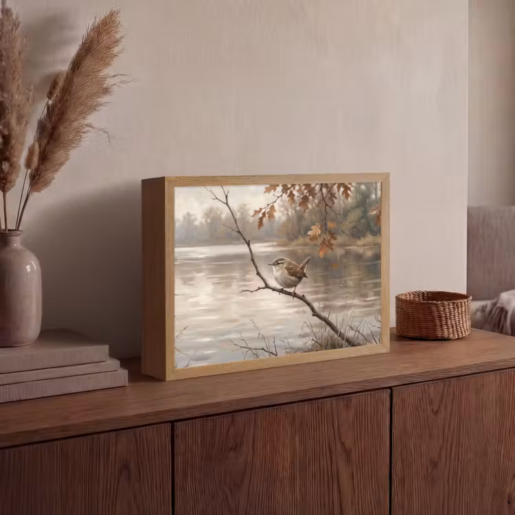 Lightbox - Wandlamp - Winterkoninkje - Tak - Rivier - Natuur - Sfeervol — 4