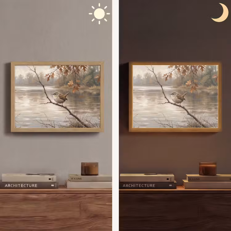 Lightbox - Wandlamp - Winterkoninkje - Tak - Rivier - Natuur - Sfeervol — 6