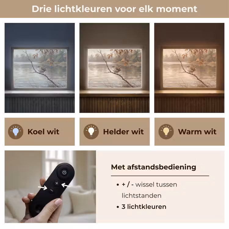 Lightbox - Wandlamp - Winterkoninkje - Tak - Rivier - Natuur - Sfeervol — 8