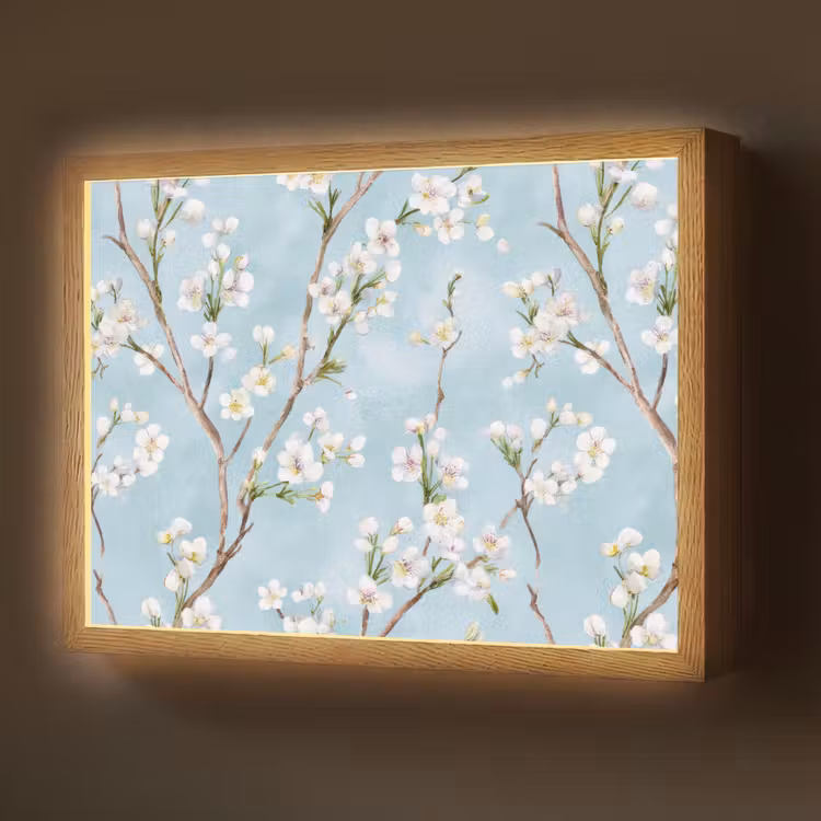 Lightbox - Wandlamp - Kersenbloesem - Textuur - Blauw — 1