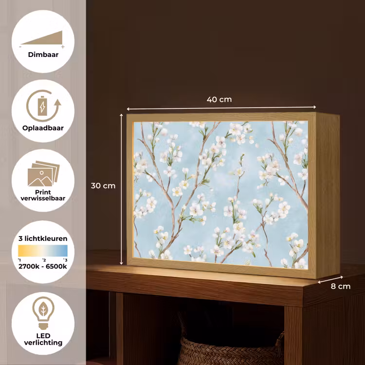Lightbox - Wandlamp - Kersenbloesem - Textuur - Blauw — 10