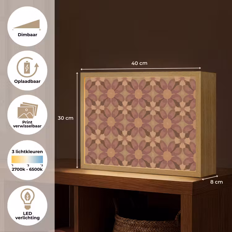 Lightbox - Wandlamp - Retro - Bloemen - Bruin — 10