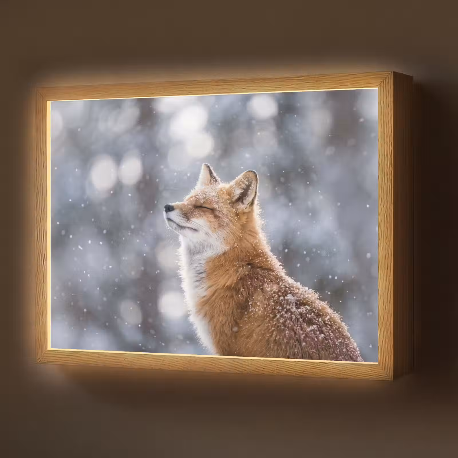 Lightbox - Wandlamp - Vos - Sneeuwval - Portret - Winter - Sfeervol — 1