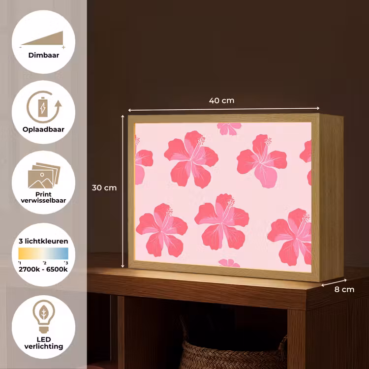 Lightbox - Wandlamp - Hibiscus - Bloemen - Roze — 10
