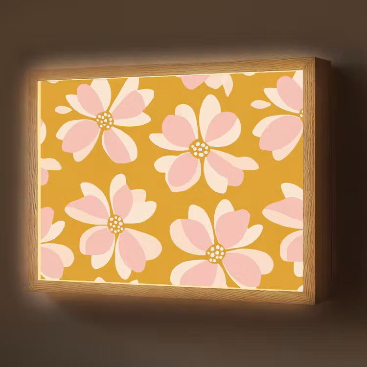 Lightbox - Wandlamp - Vintage - Bloemen - Okergeel — 1
