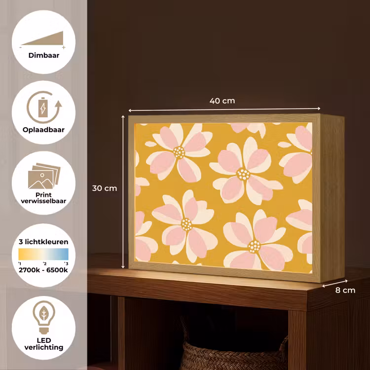Lightbox - Wandlamp - Vintage - Bloemen - Okergeel — 10