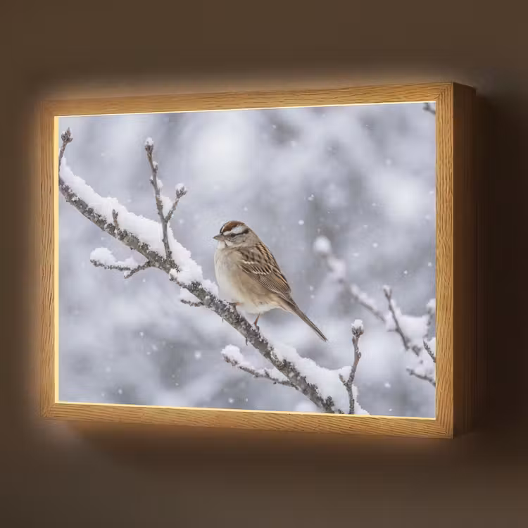 Lightbox - Wandlamp - Vogel - Tak - Sneeuw - Winter — 1