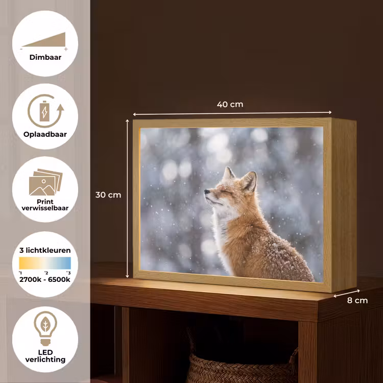 Lightbox - Wandlamp - Vos - Sneeuwval - Portret - Winter - Sfeervol — 10