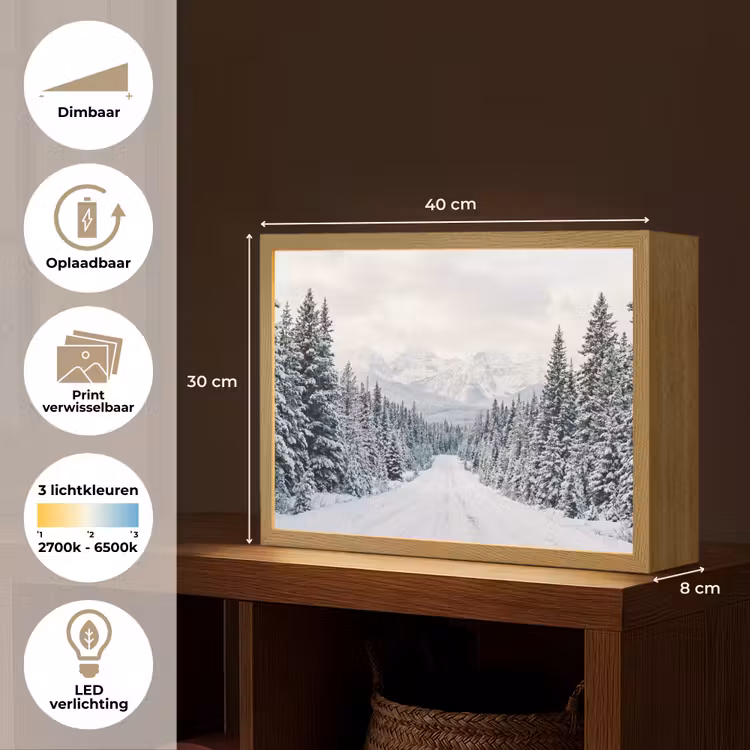 Lightbox - Wandlamp - Weg - Sneeuw - Naaldbos - Winter - Avontuurlijk — 10