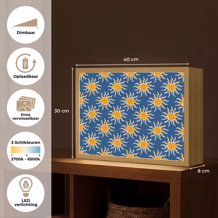 Lightbox - Wandlamp - Zon - Patroon - Blauw — 10