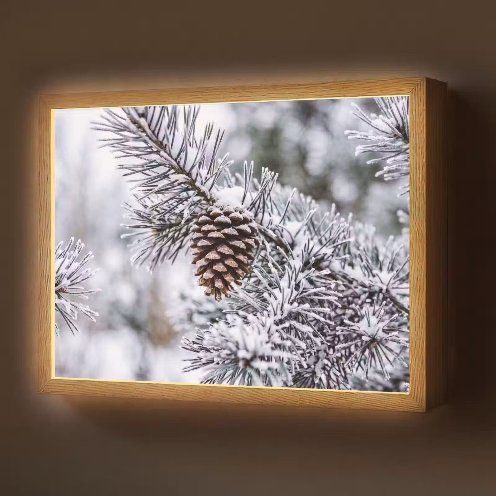 Lightbox - Wandlamp - Dennenappel - Tak - Sneeuw - Winter - Sfeervol — 1