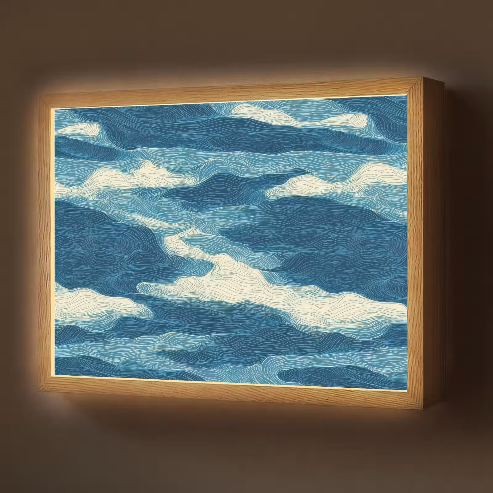 Lightbox - Wandlamp - Golven - Abstract - Patroon - Blauw - Wit — 1