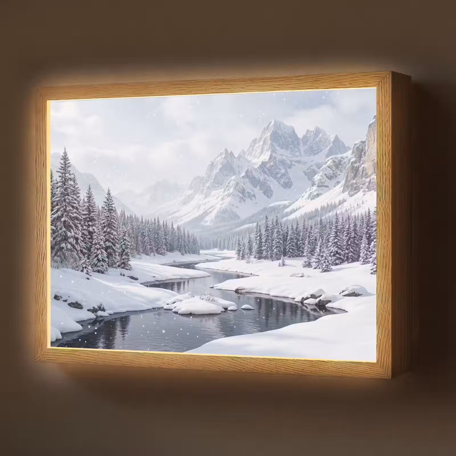 Lightbox - Wandlamp - Sneeuwlandschap - Bergen - Rivier - Winter — 1