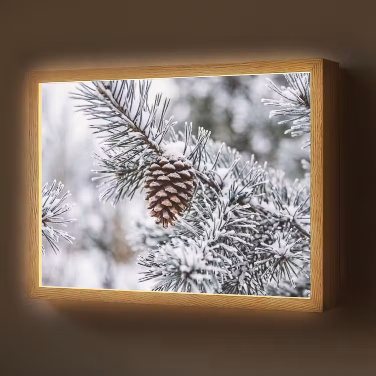 Lightbox - Wandlamp - Dennenappel - Tak - Sneeuw - Winter - Sfeervol — 1