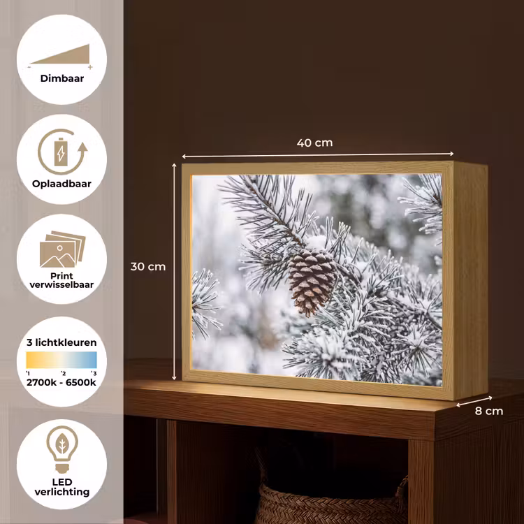 Lightbox - Wandlamp - Dennenappel - Tak - Sneeuw - Winter - Sfeervol — 10