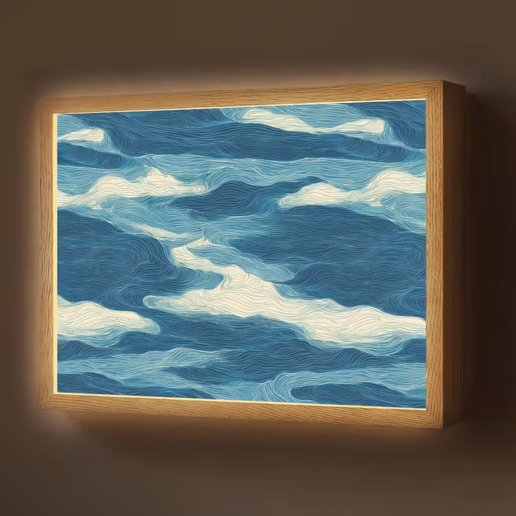 Lightbox - Wandlamp - Golven - Abstract - Patroon - Blauw - Wit — 1
