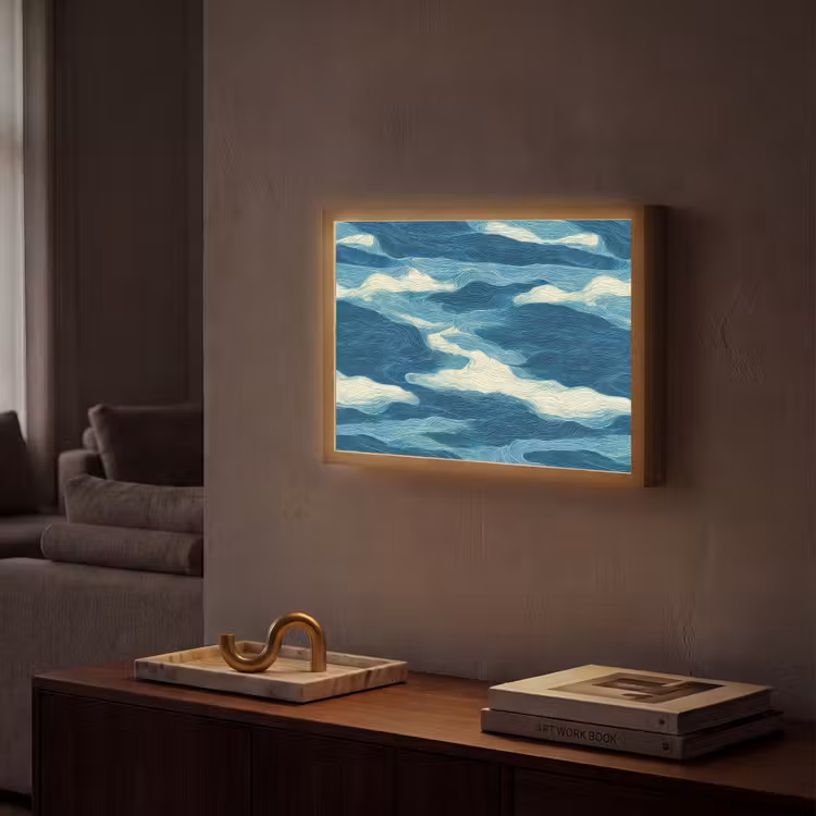 Lightbox - Wandlamp - Golven - Abstract - Patroon - Blauw - Wit — 2