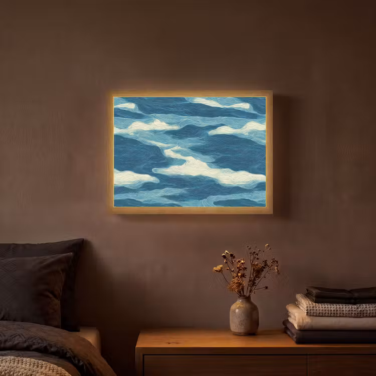 Lightbox - Wandlamp - Golven - Abstract - Patroon - Blauw - Wit — 3
