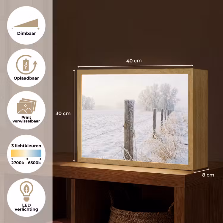 Lightbox - Wandlamp - Hek - Sneeuw - Mist - Platteland - Nostalgisch — 10
