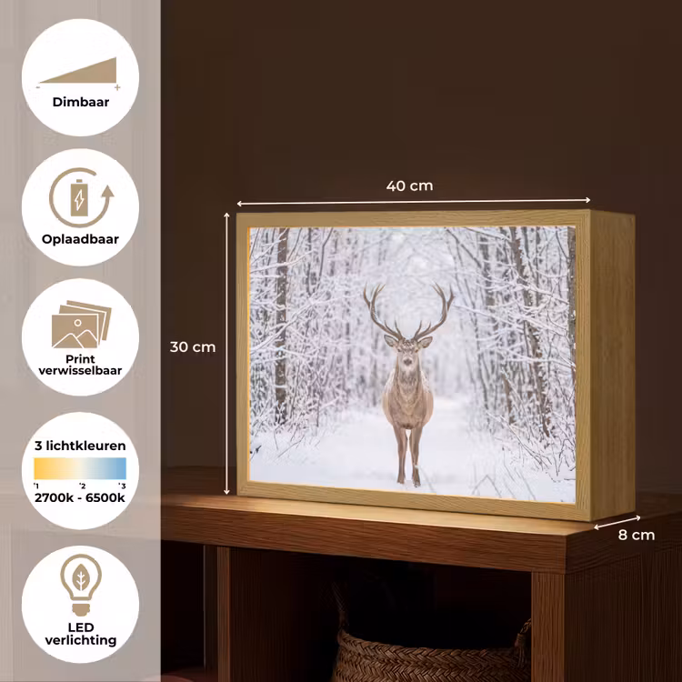 Lightbox - Wandlamp - Hert - Winter - Bos - Natuur - Wit — 10