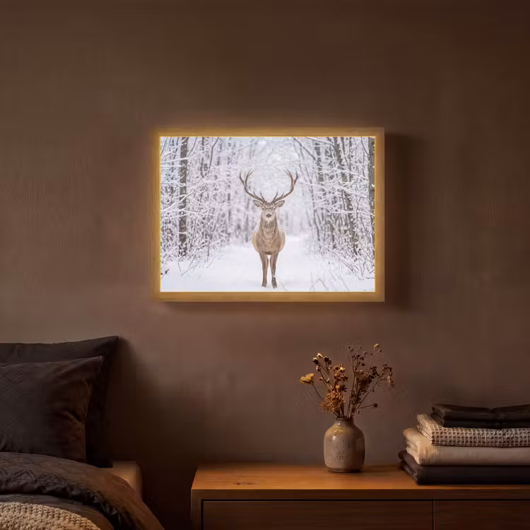 Lightbox - Wandlamp - Hert - Winter - Bos - Natuur - Wit — 3