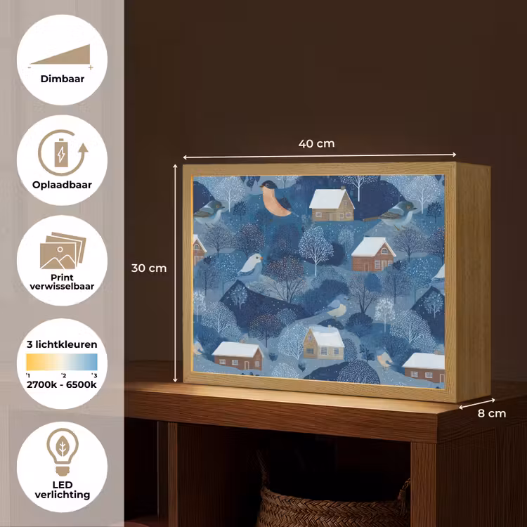 Lightbox - Wandlamp - Huisjes - Vogels - Sneeuw - Winter - Blauw — 10