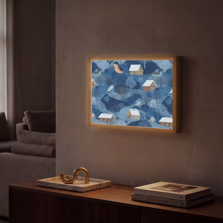 Lightbox - Wandlamp - Huisjes - Vogels - Sneeuw - Winter - Blauw — 2