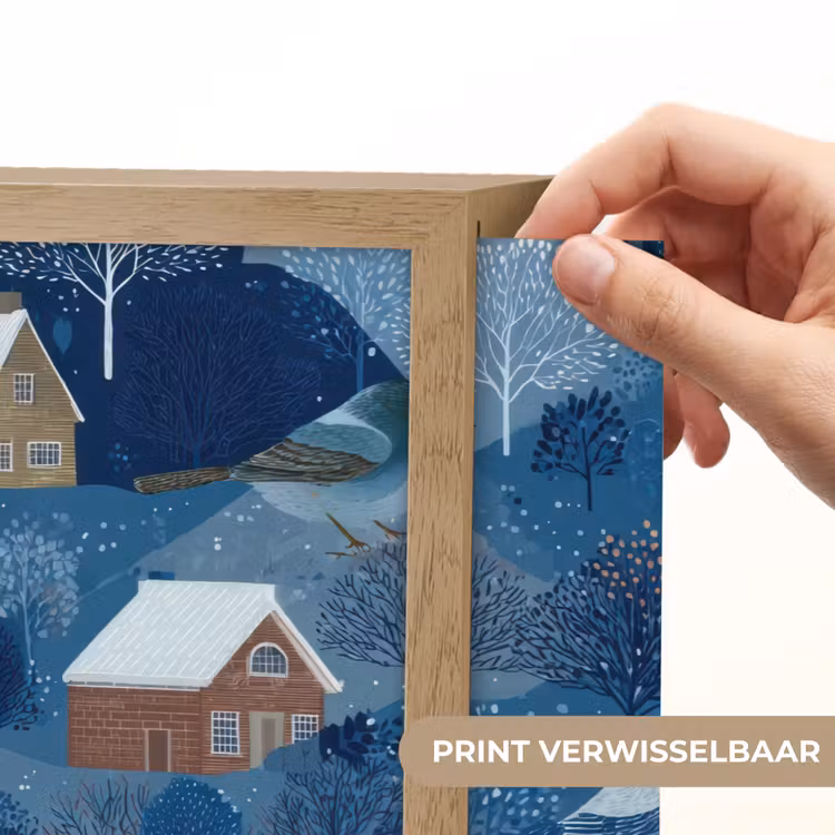 Lightbox - Wandlamp - Huisjes - Vogels - Sneeuw - Winter - Blauw — 5
