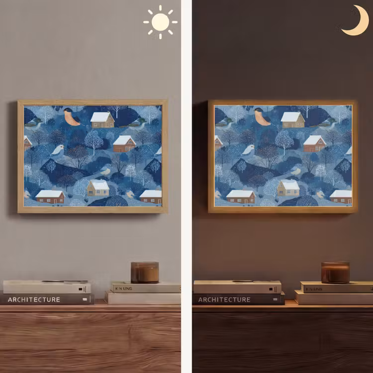 Lightbox - Wandlamp - Huisjes - Vogels - Sneeuw - Winter - Blauw — 6