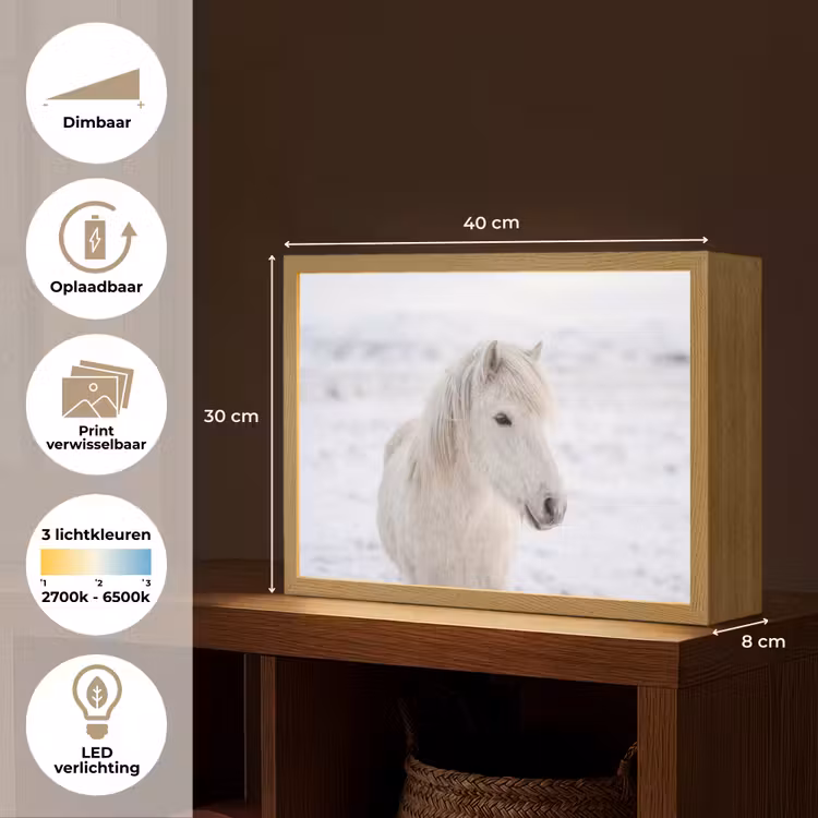 Lightbox - Wandlamp - Paard - Kop - Winter - Dieren - Wit — 10