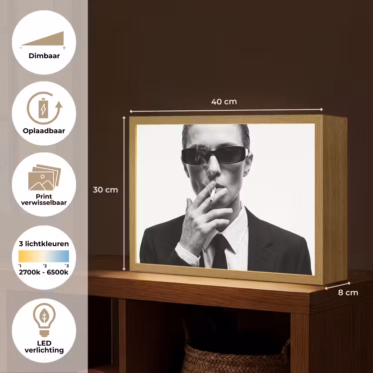 Lightbox - Wandlamp - Portret - Pak - Roken - Zwart - Wit - Stoer — 10