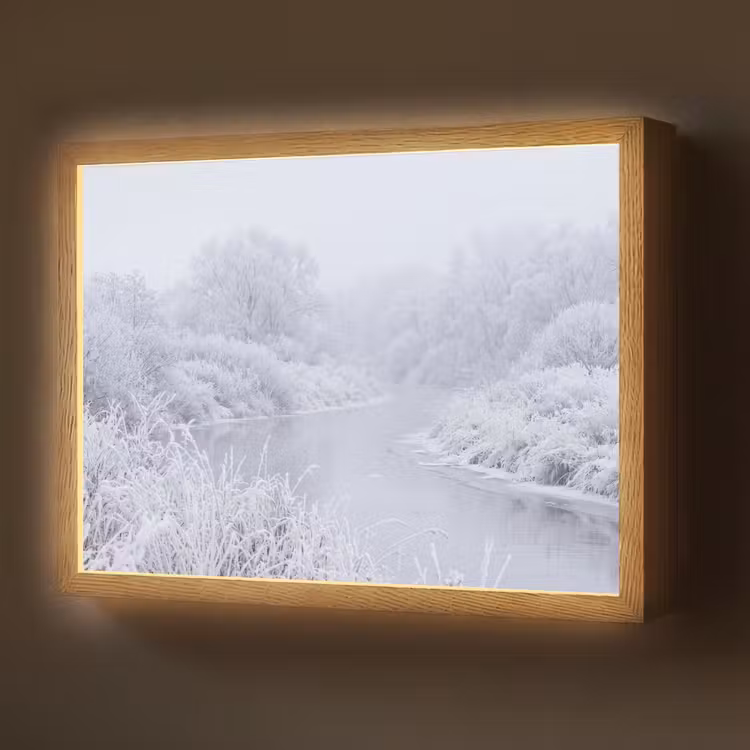 Lightbox - Wandlamp - Rivier - Sneeuw - Bos - Winter - Schilderachtig — 1