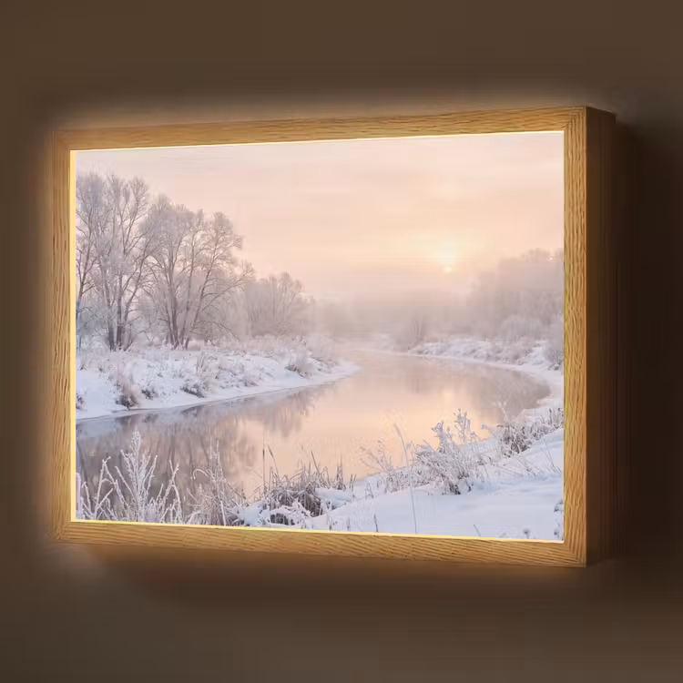Lightbox - Wandlamp - Rivier - Winter - Landschap - Sneeuw - Zonsopgang — 1