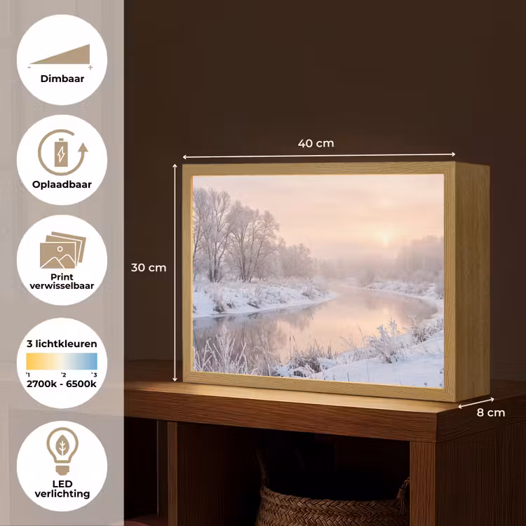 Lightbox - Wandlamp - Rivier - Winter - Landschap - Sneeuw - Zonsopgang — 10