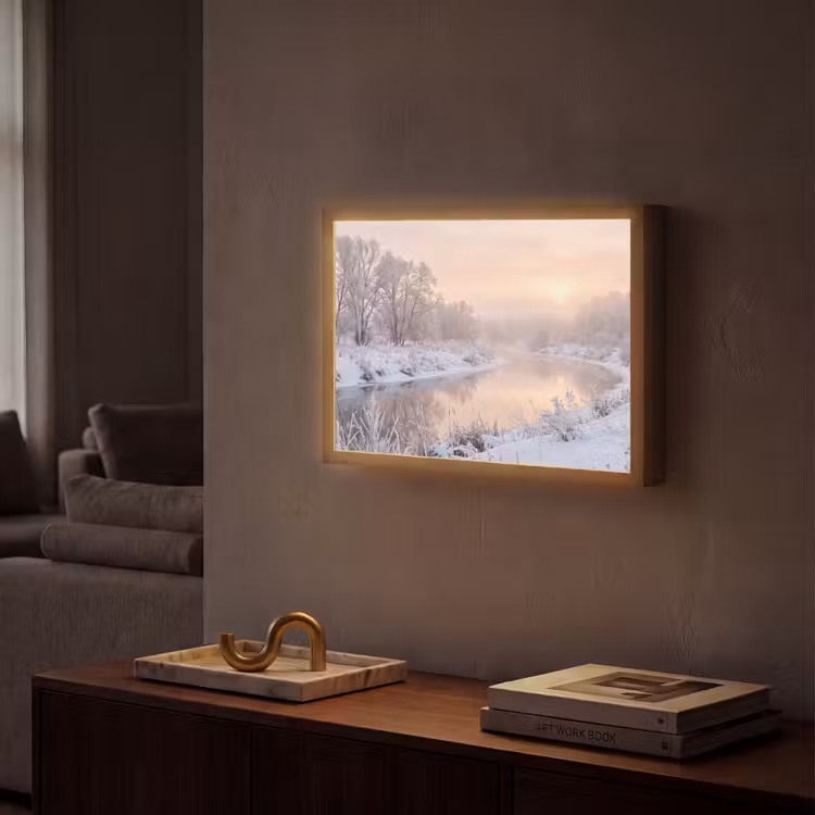 Lightbox - Wandlamp - Rivier - Winter - Landschap - Sneeuw - Zonsopgang — 2