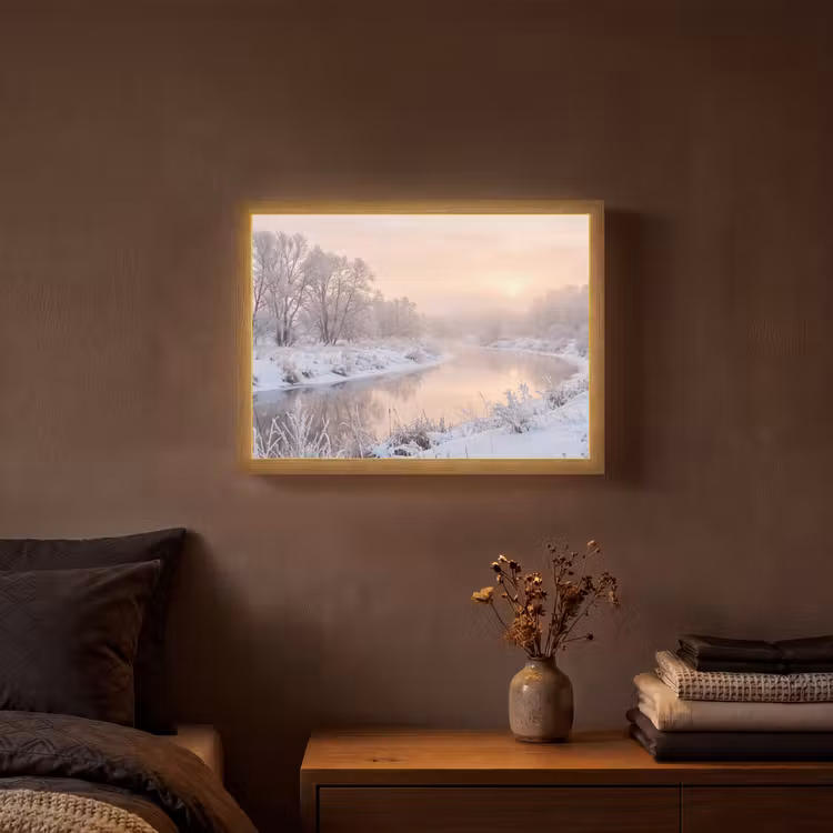 Lightbox - Wandlamp - Rivier - Winter - Landschap - Sneeuw - Zonsopgang — 3