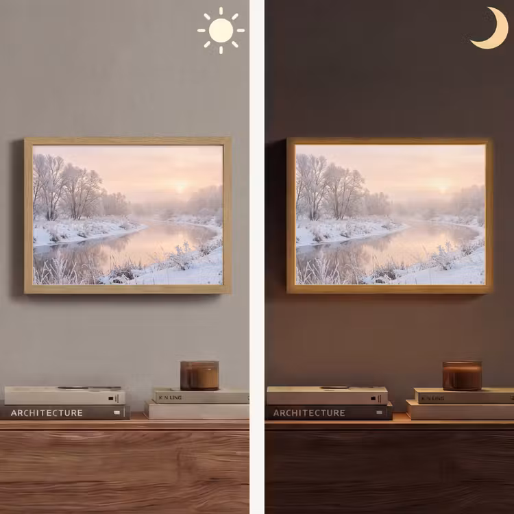 Lightbox - Wandlamp - Rivier - Winter - Landschap - Sneeuw - Zonsopgang — 6
