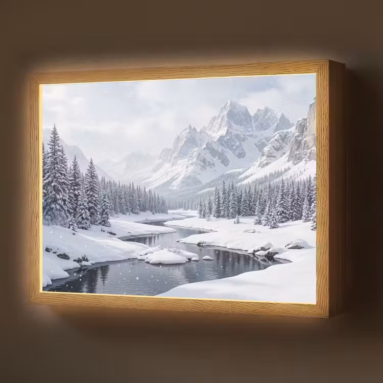 Lightbox - Wandlamp - Sneeuwlandschap - Bergen - Rivier - Winter — 1