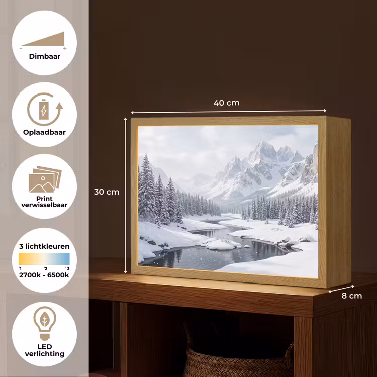 Lightbox - Wandlamp - Sneeuwlandschap - Bergen - Rivier - Winter — 10