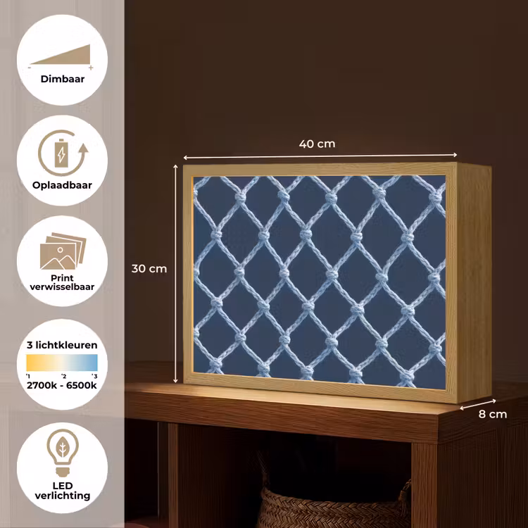 Lightbox - Wandlamp - Visnet - Touw - Patroon - Marineblauw — 10