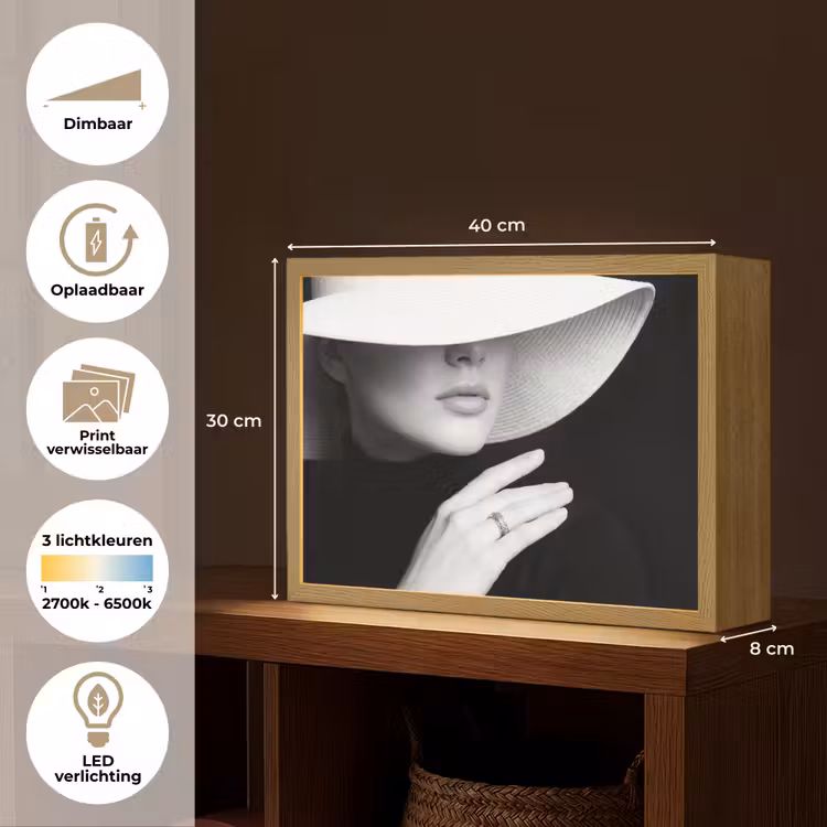 Lightbox - Wandlamp - Vrouw - Hoed - Hand - Zwart - Wit - Klassiek — 10