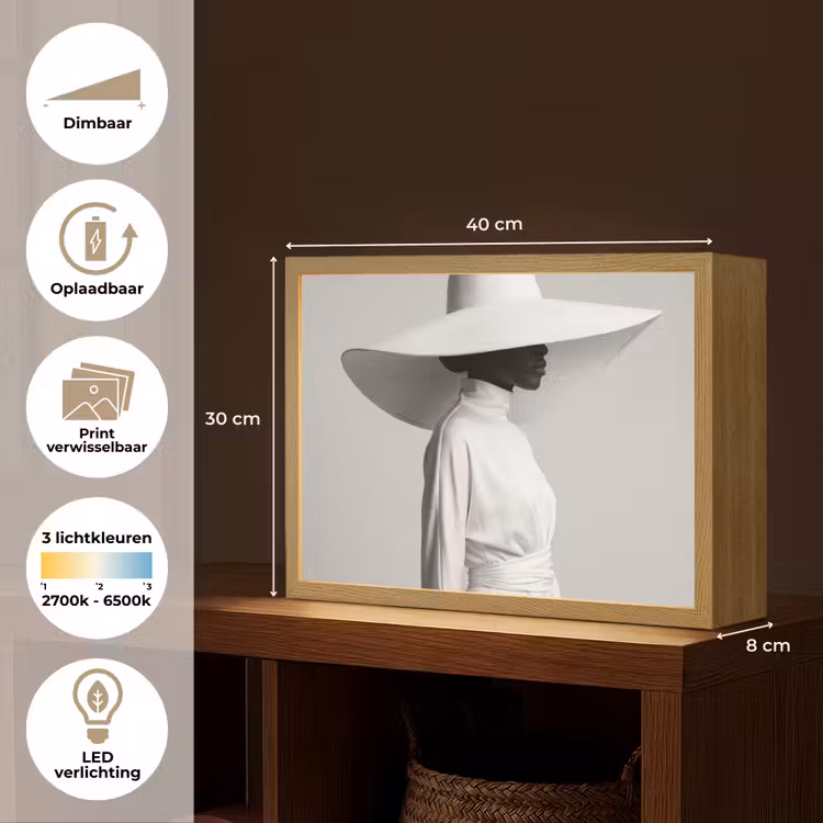 Lightbox - Wandlamp - Vrouw - Profiel - Hoed - Zwart - Wit - Minimalistisch — 10