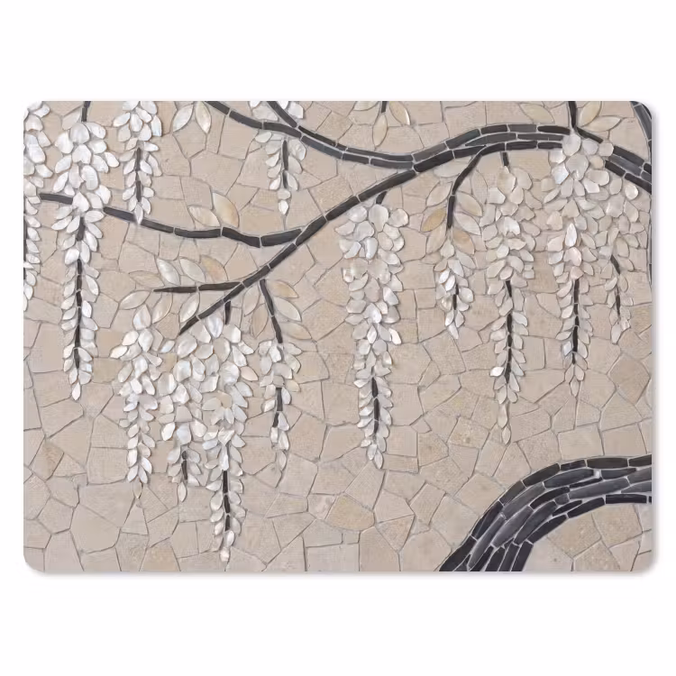 Muismat - Boom - Bloemen - Mozaïek - Kunst - Wit — 1