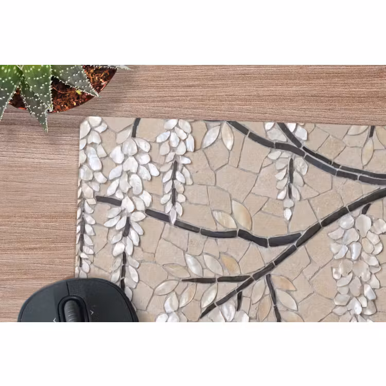 Muismat - Boom - Bloemen - Mozaïek - Kunst - Wit — 4