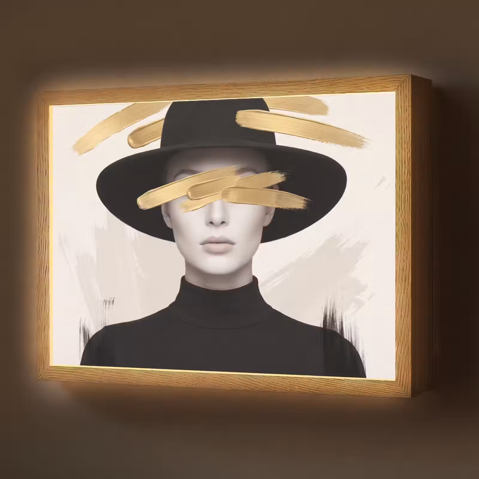 Lightbox - Wandlamp - Vrouw - Portret - Modern - Goud - Kunst — 1