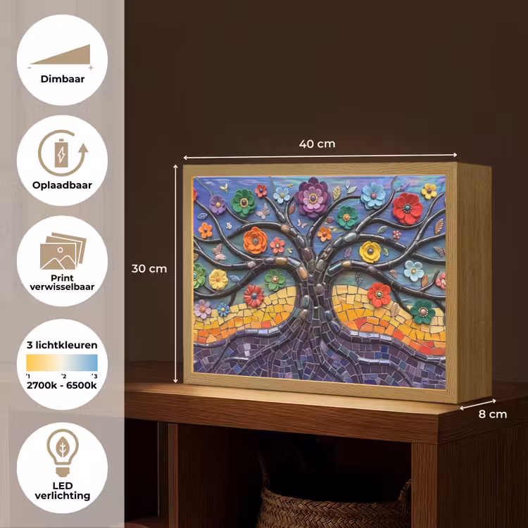 Lightbox - Wandlamp - Levensboom - Mozaïek - Bloemen - Kleurrijk - Vrolijk — 10